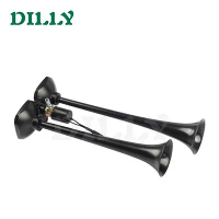 Auto Horn 12V 24V High & Low Tone Horn Set Use For Scania Universal Modified Truck Train Black Metal Double Tube Air Pump Horn