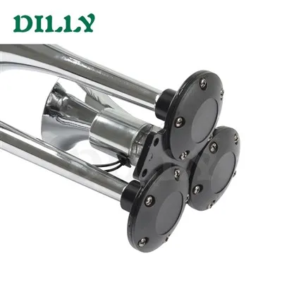 Auto Horn 12V 24V Three Tone Set Universal Modified Truck Train Bus Boat Chrome Plated Silver Three Tube Air Pump Horn factory