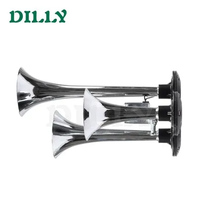 Auto Horn 12V 24V Three Tone Set Universal Modified Truck Train Bus Boat Chrome Plated Silver Three Tube Air Pump Horn suppliers
