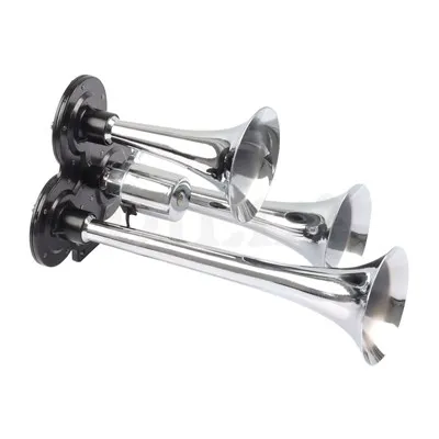 Auto Horn 12V 24V Three Tone Set Universal Modified Truck Train Bus Boat Chrome Plated Silver Three Tube Air Pump Horn high quality
