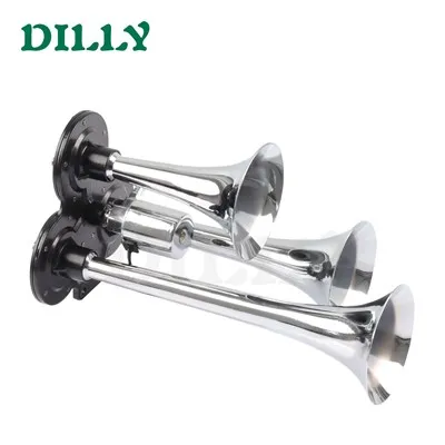 Auto Horn 12V 24V Three Tone Set Universal Modified Truck Train Bus Boat Chrome Plated Silver Three Tube Air Pump Horn
